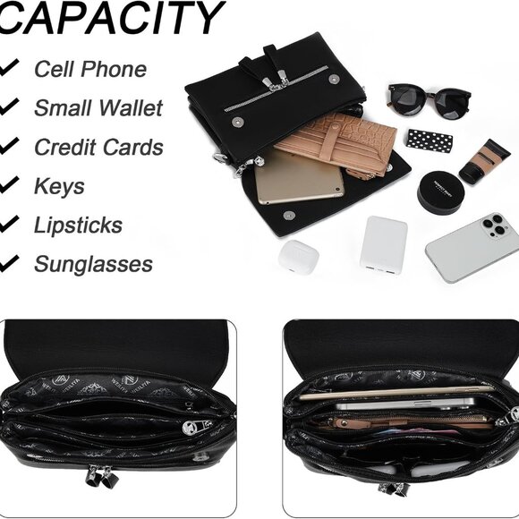 Women’s Small Crossbody Purse Faux Leather Compact Zipper Bag - Picture 3 of 6